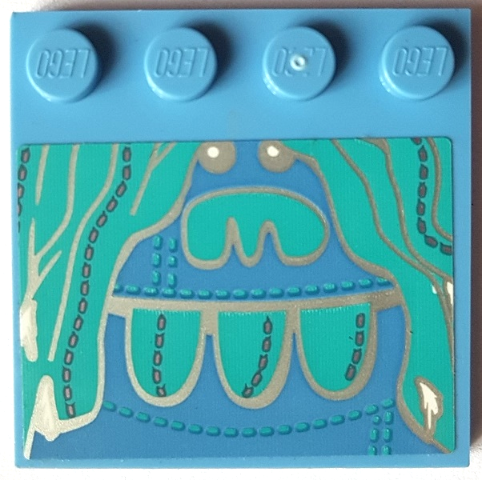 Lego Tile, Modified 4 x 4 with Studs on Edge with Troll Head with Medium Azure Hair, Nose, Mouth and Stitching Pattern (Sticker) - Set 41254