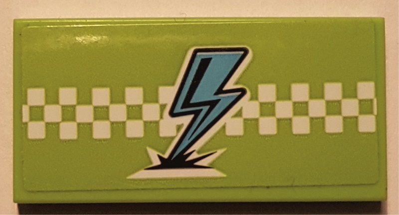 Lego Tile 2 x 4 with Medium Azure Lightning and White Checkered Stripe Pattern (Sticker) - Set 41352