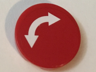 Lego Tile, Round 2 x 2 with White Curved Arrow Double on Red Background Pattern (Sticker) - Set 60022 / Red