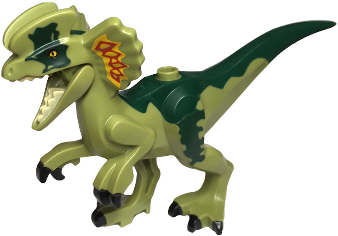 Lego Dinosaur Dilophosaurus Second Version with Flexible Rubber Tail, Bright Light Orange, Red and Dark Green Markings
