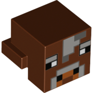 Lego Minifig Head Special, Cube with Rear Ledge, Pixelated Light and Dark Bluish Gray Pixelated Face Print (Cow) / Reddish Brown