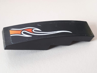 Lego Slope, Curved 4 x 1 with Small Orange and Red Flame Pattern Model Right Side (Sticker) - Set 8164 / Black