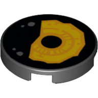 Lego Tile Round 2 x 2 with Yellow Eye with Detailed Iris, Black Pupil and Eyelid with Dark Bluish Gray Spots Print / Black
