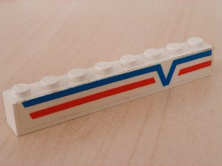Lego Brick 1 x 8 with Blue -V- and Red Lines Right Pattern (Sticker) - Set 6346