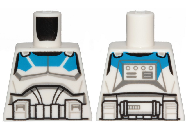 Lego Torso SW Armor Clone Jet Trooper with Blue 501st Legion Markings Detailed Pattern / White