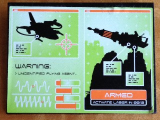 Lego Slope 10 6 x 8 with Lime Screen with 'WARNING: UNIDENTIFIED FLYING AGENT' and 'ARMED ACTIVATE LASER IN 00:12'  Pattern  (Sticker) - Set 8637 / Black