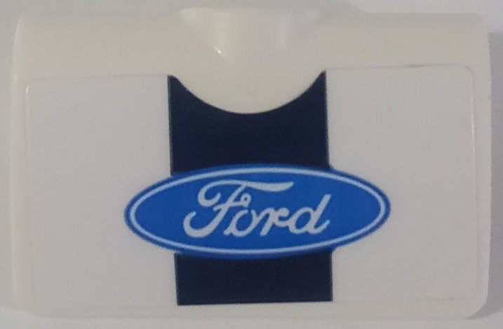 Lego Technic, Panel Curved 2 x 3 x 1 with Dark Blue Stripe and Blue Ford Logo Pattern (Sticker) - Set 42154 / White