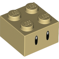 Lego Brick 2 x 2 with Thin Black Eyes Print / Tan