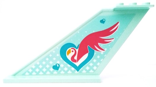 Lego Tail 12 x 2 x 5 with Dark Pink Flamingo with Bright Light Orange Beak and Medium Azure Hearts Pattern on Both Sides (Stickers) - Set 41429