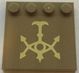 Lego Tile, Modified 4 x 4 with Studs on Edge with Tan Hutt Space Symbol Pattern (Sticker) - Set 75024