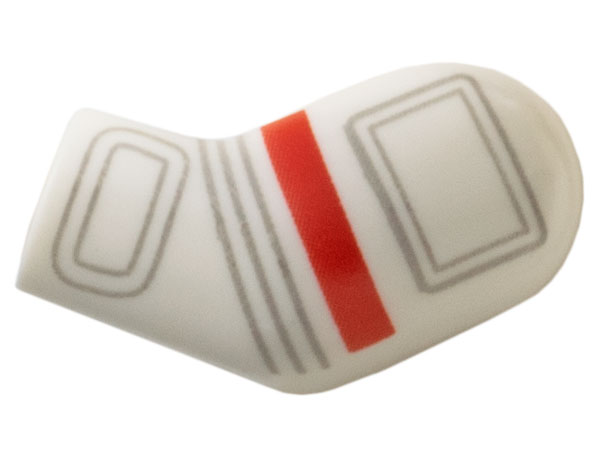 Lego Arm, Left with Astronaut Spacesuit Panels, Red Stripe and 3 Light Bluish Gray Lines Pattern / White