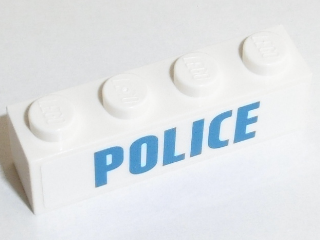 Lego Brick 1 x 4 with Blue 'POLICE' on White Background Pattern (Sticker) - Set 60128 / White
