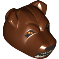 Lego Animal Body Part, Dog Head with Orange Eyes and Fangs Print (Fluffy) / Reddish Brown