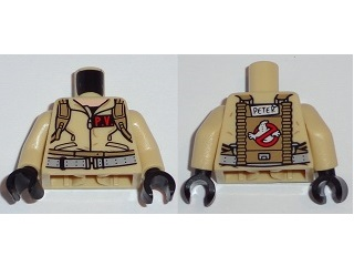 Lego Torso Ghostbusters Jumpsuit with 'P.V.' ID Badge and 'PETER' on Reverse Pattern / Tan Arms / Black Hands