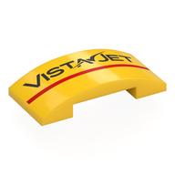 Lego Brick Curved 4 x 2 Double with Black 'VISTA JET', Red Stripe Print / Yellow