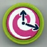 Lego Tile, Round 2 x 2 with Bottom Stud Holder with Clock and Dark Pink and White Spiral Pattern (Sticker) - Set 41393 / Lime