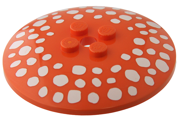 Lego Dish 6 x 6 Inverted (Radar) - Solid Studs with White Mushroom Spots Pattern