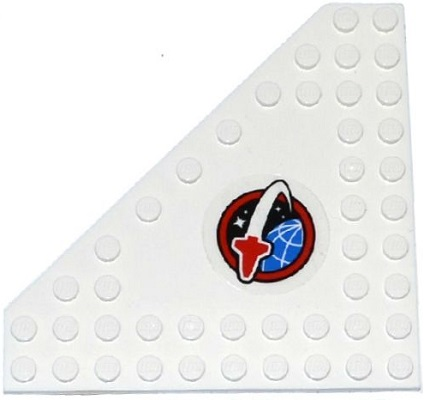 Lego Wedge, Plate 10 x 10 Cut Corner with no Studs in Center with Space Shuttle Logo Pattern Model Left Side (Sticker) - Set 60080