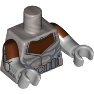 Lego Torso, Dual Molded Arms, Muscles, Armor, Reddish Brown Neck Print, Dark Brown Sleeves Pattern, Light Bluish Gray Arms and Hands / Flat Silver