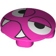 Lego Plate Round 2 x 2 with Rounded Bottom [Boat Stud] with Face, White Eyes, Fangs print (Caterkiller) / Dark Pink