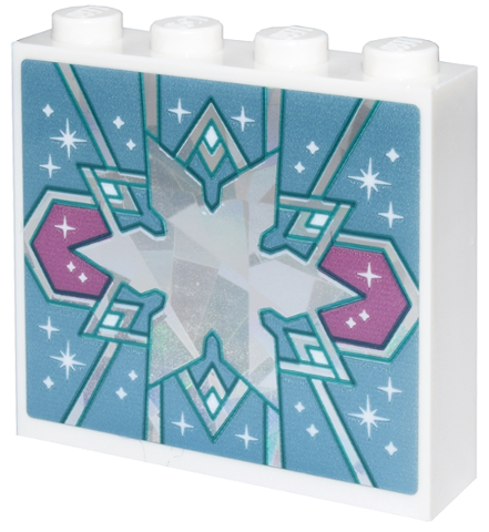 Lego Brick 1 x 4 x 3 with Silver Holographic and Dark Turquoise Snowflake and Lines, Dark Pink Panel and White Sparkles Pattern (Sticker) - Set 43244 / White