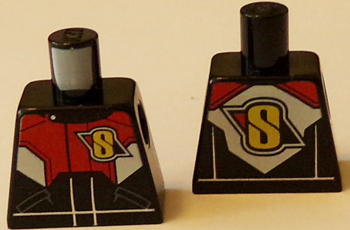 Lego Torso Racing Suit with Red and White Chest and Back Panel with Yellow 'S' Logo Pattern / Black