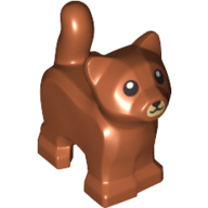 Lego Animal, Cat, Kitten, Short Tail, Tan Muzzle Print / Dark Orange