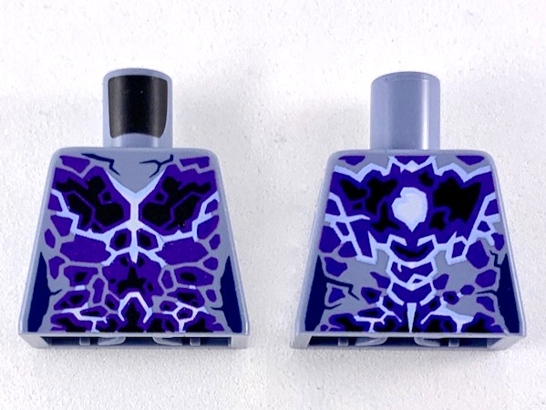 Lego Torso Female Outline with Black and Dark Purple Rocks and White and Blue Lightning Effect Pattern / Sand Blue
