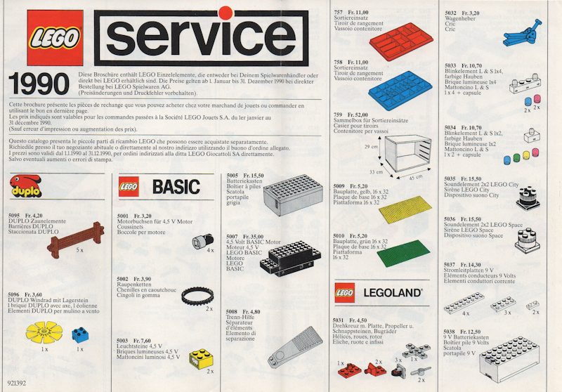 Lego 1990 Medium Service Packs Swiss (921392-CH)