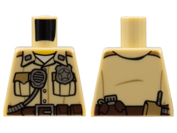 Lego Torso Police Shirt with Pockets, Silver Radio and Badge, Brown Belt with Canteen and Phone Pattern / Tan
