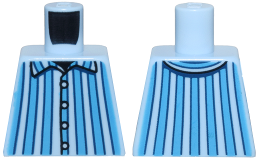 Lego Torso Pajamas with Dark Azure and Dark Blue Vertical Stripes and Collar, Black Buttons and Neck Pattern / Bright Light Blue