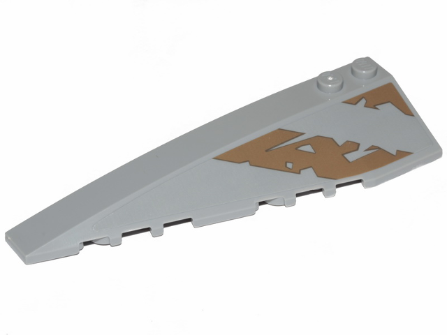 Lego Wedge 10 x 3 Left with Dark Tan Tattered Stripe and Triangle Pattern (Sticker) - Set 75292 / Light Bluish Gray
