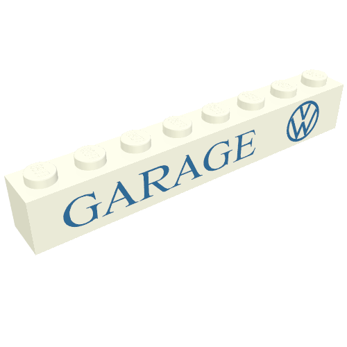 Lego Brick 1 x 8 with 'GARAGE VW' Blue Print