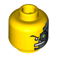 Lego Minifig Head Saw Fist, Cyborg Eyepiece, Eyebrow Left Side Print / Yellow