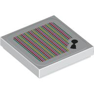 Lego Tile 2 x 2 with Horn and Barcode Print (Sticker) / White