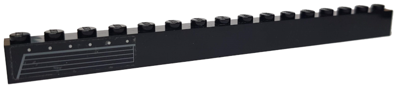 Lego Brick 1 x 16 with Dark Bluish Gray Vents and Rivets Pattern Model Right Side (Sticker) - Set 7786 / Black
