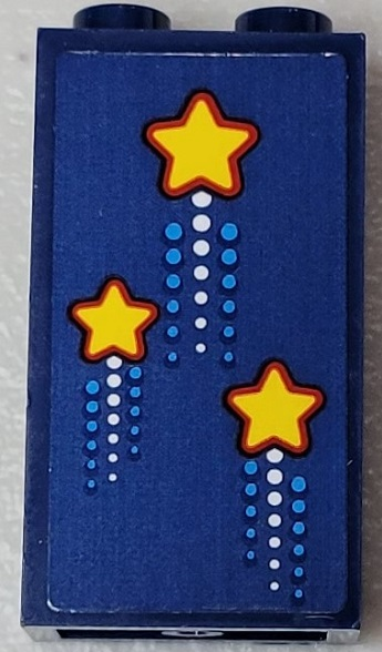 Lego Panel 1 x 2 x 3 with Side Supports - Hollow Studs with 3 Yellow Shooting Stars, Dark Azure and White Dots Pattern (Sticker) - Set 10303 / Dark Blue