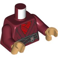 Lego Torso, Robe, Red Shirt, Black Sash Print, Dark Red Arms, Warm Tan Hands / Dark Red