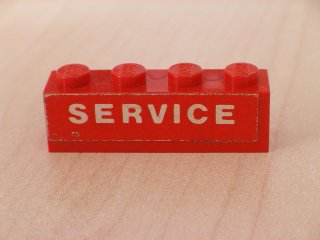 Lego Brick 1 x 4 with White 'SERVICE' Text on Red Background Pattern (Sticker) - Set 646
