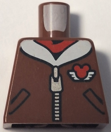 Lego Torso Aviator Jacket with Zipper and White Fur Collar, Red Scarf and Mickey Mouse Logo Pattern / Reddish Brown