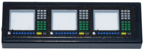 Lego Tile 1 x 3 with Control Panel with White Screens, Light Bluish Gray, Green, and Blue Buttons, Lights, and Gauges Pattern (Sticker) - Set 42146