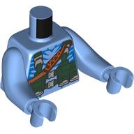 Lego Torso with Long Arms, Na'vi, with Bare Chest, Dark Green Utility Belt print, Medium Blue Arms and Hands / Medium Blue