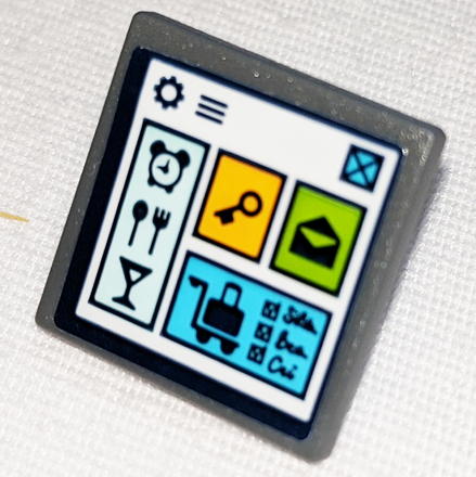 Lego Road Sign 2 x 2 Square with Open O Clip with Clock, Restaurant, Drink, Key, Mail Envelope and Luggage Hotel Symbols Pattern (Sticker) - Set 41347