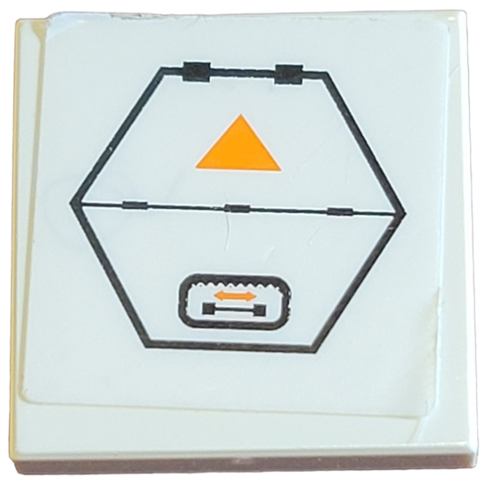 Lego Tile 2 x 2 with Hexagonal Hatch Door with Hinges, Orange Triangle and Double Arrow Pattern (Sticker) - Set 7649