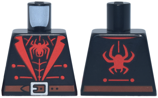 Lego Torso Suit Jacket, Red Buttons, Lapels, Spider and Web, Reddish Brown Belt, Silver Buckle Pattern / Black
