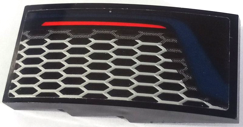Lego Slope, Curved 4 x 2 with Red Taillight Line, Honeycomb Grille and Dark Blue Stripe Pattern Model Right Side (Sticker) - Set 42154
