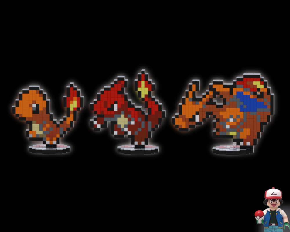 Lego Charmander, Charmeleon & Charizard - Pixel Art Display