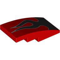 Lego Brick Curved 4 x 2 No Studs with Black/Silver Flames Print / Red