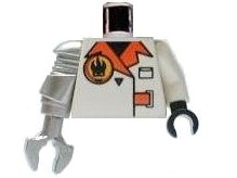 Lego Torso Agents Villain Jacket with Orange Lapels and Buckle Pattern / White Arm Left / Metallic Silver Mech Arm Right / Black Hand Left / Metallic Silver Claw Right