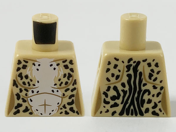Lego Torso Female, Animal Print Black Spots and White Chest Fur Pattern / Tan